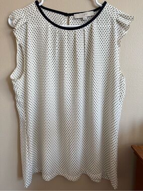 LOFT Polka Dot Blouse Cream Black Sleeveless Ruffle Shoulder Top